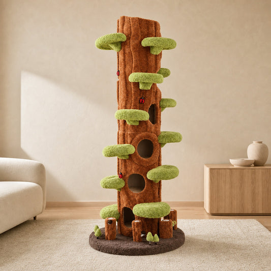 Full view of the 228cm cat tree tower in a living room