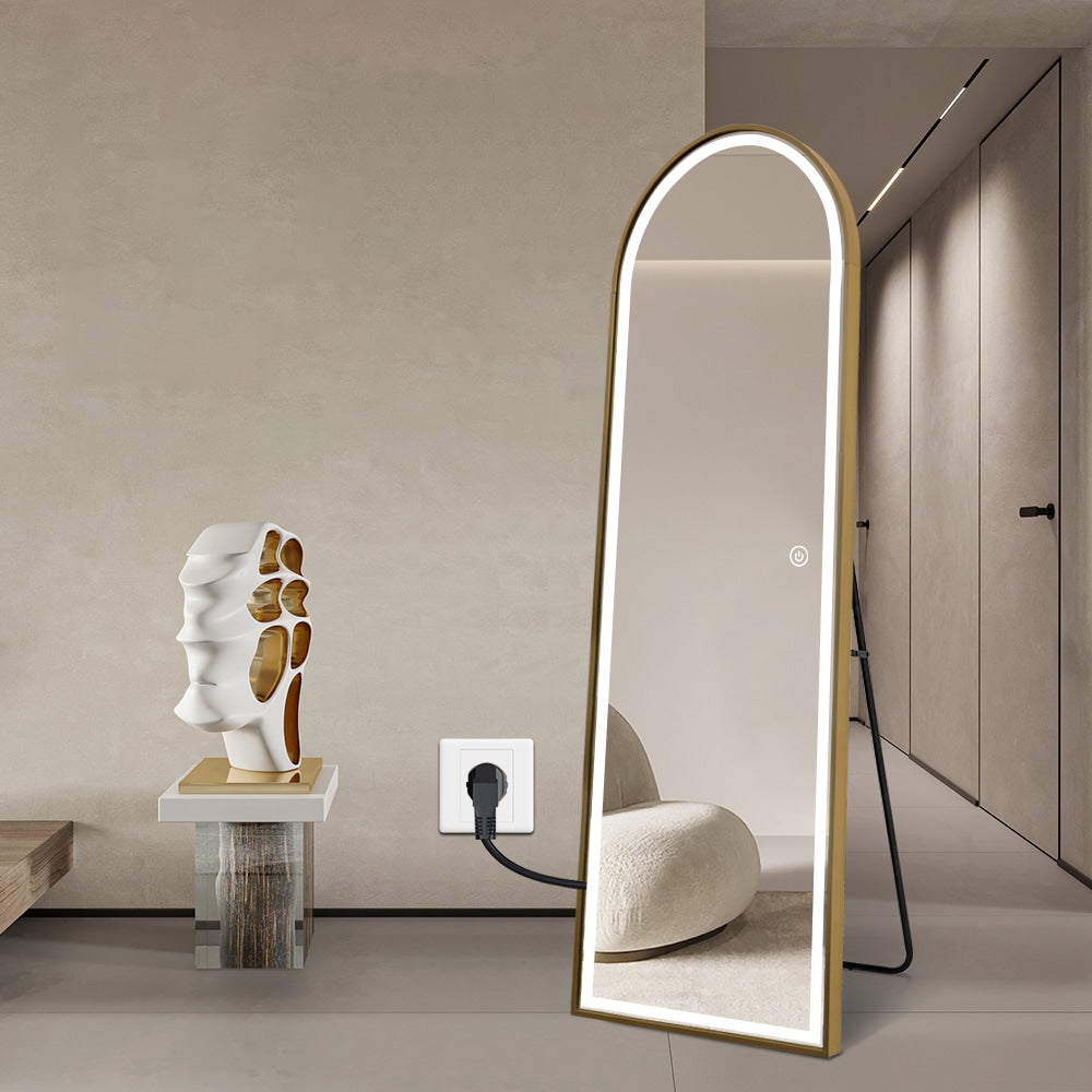 Full Length Arched LED Mirror 180cm x 80cm Freestanding Wall Mounted Gold Frame Dimmable-FLM62