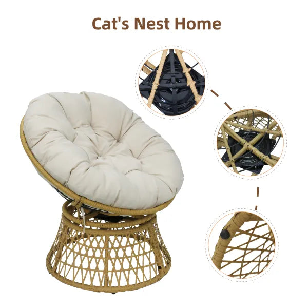 PE Rattan Papasan Chair - Modern Living Room, Steel Frame, Thick Cushion