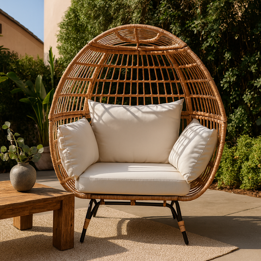 PE Rattan Egg Chair - Modern Living Room, 9-Part Steel Frame