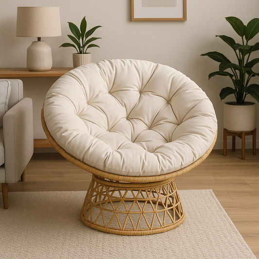 PE Rattan Papasan Chair - Modern Living Room, Steel Frame, Thick Cushion