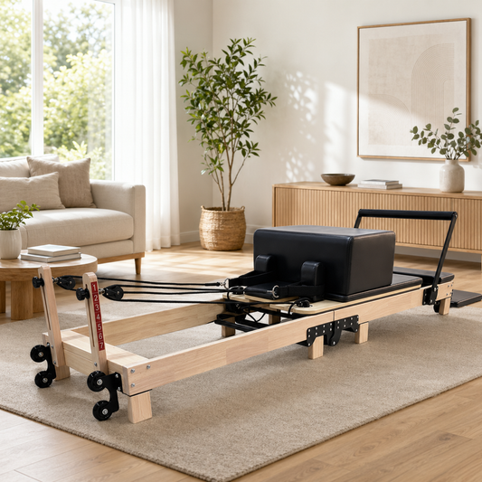 Foldable Oak Wood Pilates Reformer - Home Studio Edition, 6-Spring with Jump Board