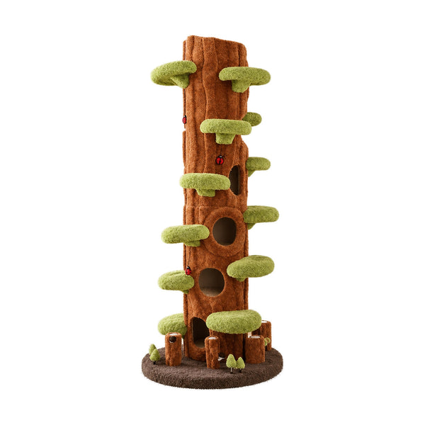 Wooden Tree Hollow Cat Tree Tower 228cm - Pet Comfort, Sisal Wrap, Anti-Tip Design