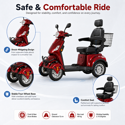 Hubsite Compact Mobility Aid Scooter - Elderly & Disability, 10km/h Footpath Legal, 140kg Capacity