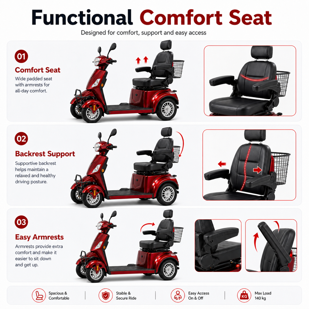 Hubsite Compact Mobility Aid Scooter - Elderly & Disability, 10km/h Footpath Legal, 140kg Capacity