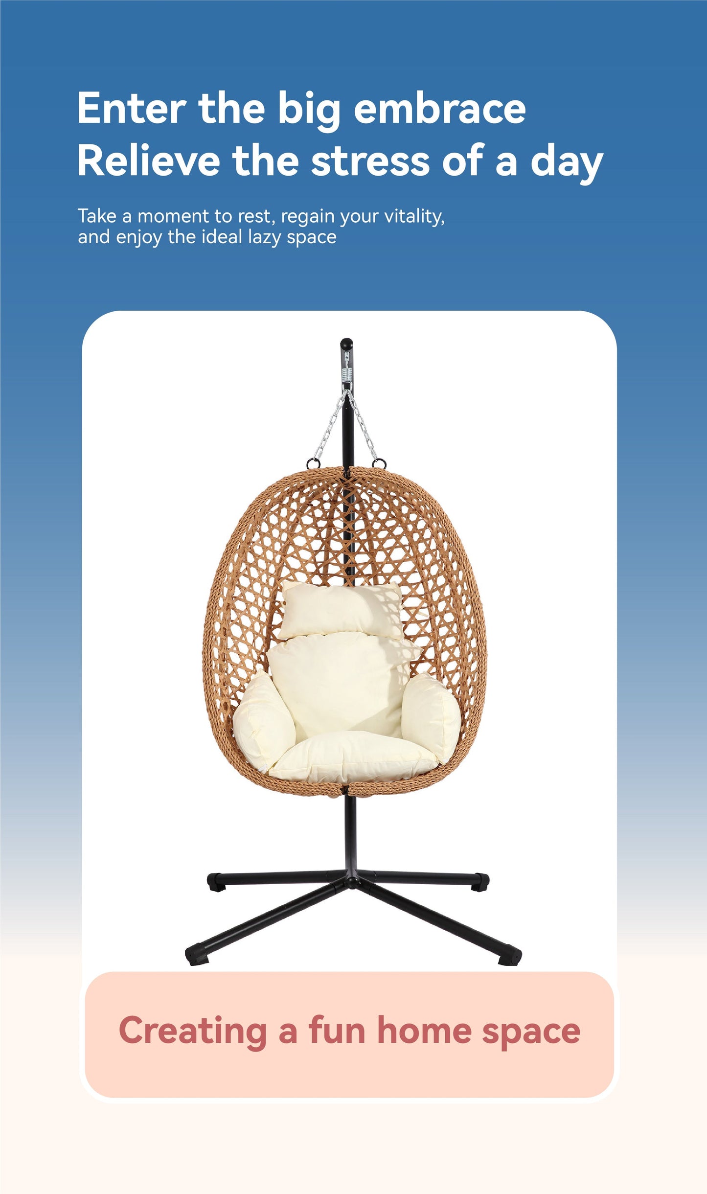 Foldable Rattan Egg Chair - Apartment Living, Steel Frame, Thick Cushion
