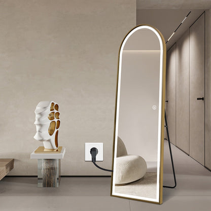 Full Length Arched LED Mirror 180cm x 80cm Freestanding Wall Mounted Gold Frame Dimmable-FLM62