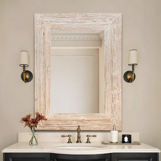 White Wash Wood Frame Wall Mirror - FLM46