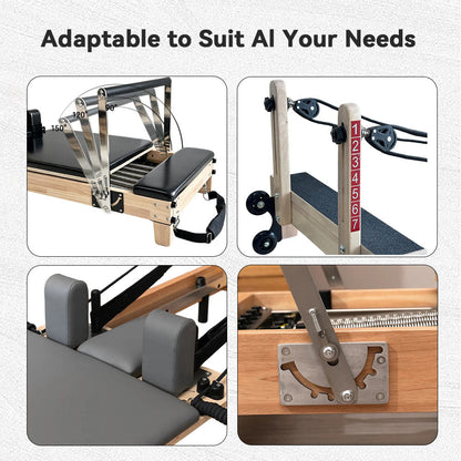 Foldable Oak Wood Pilates Reformer - Home Studio Edition, 6-Spring with Jump Board