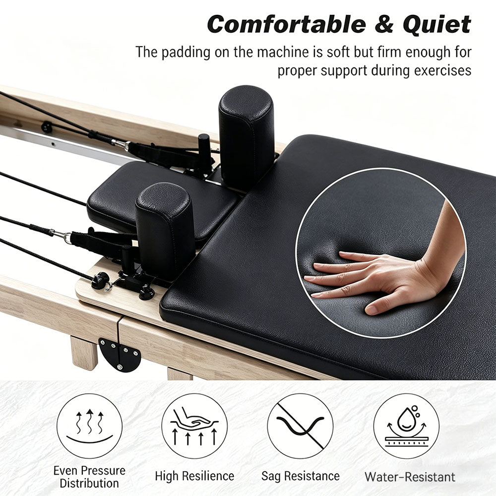 Foldable Oak Wood Pilates Reformer - Home Studio Edition, 6-Spring with Jump Board
