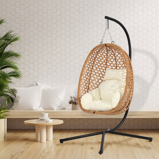Foldable Rattan Egg Chair - Apartment Living, Steel Frame, Thick Cushion