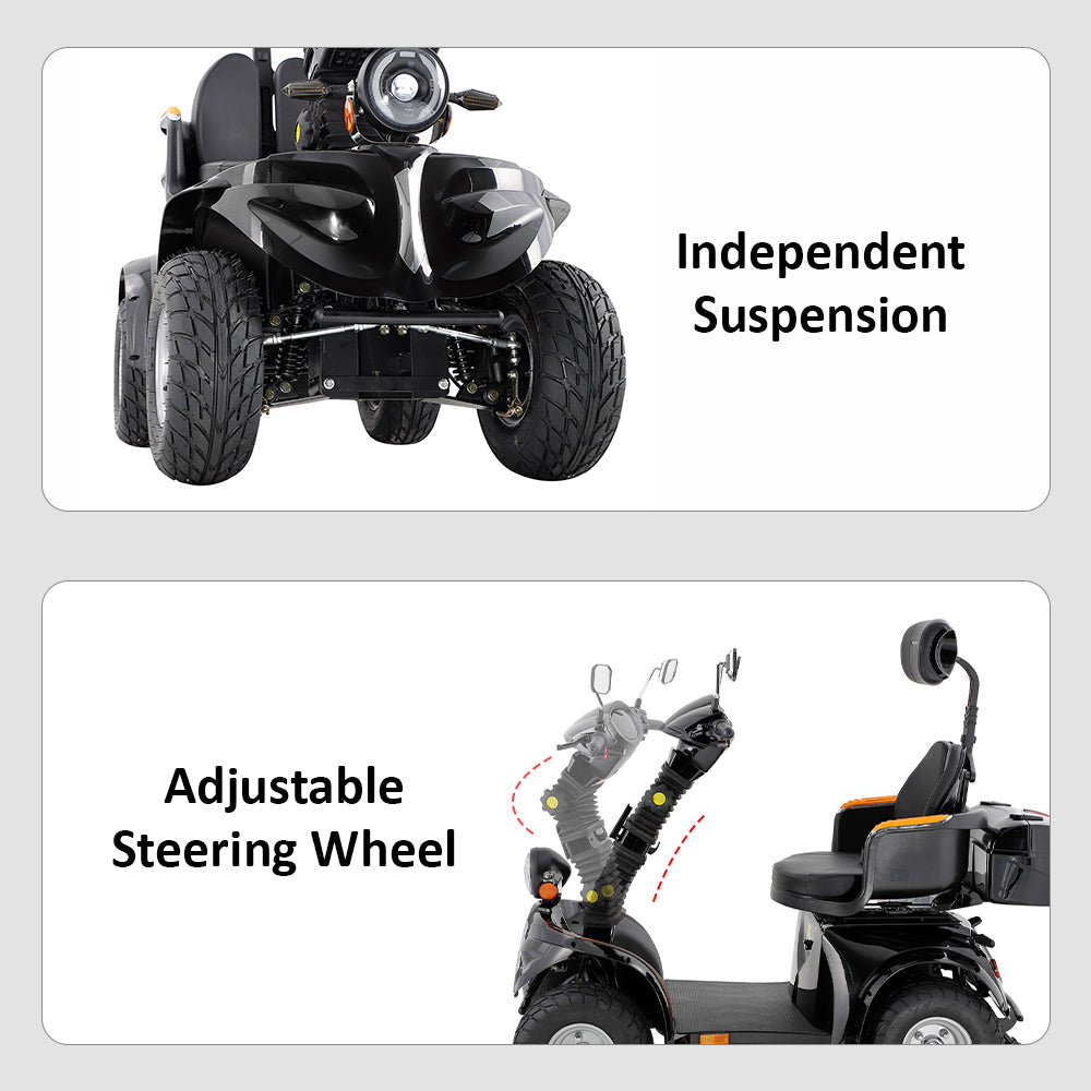 Livara DJD Adjustable Electric Mobility Scooter - 10km/h Public-Use Limit, 1000W, 60V 20Ah