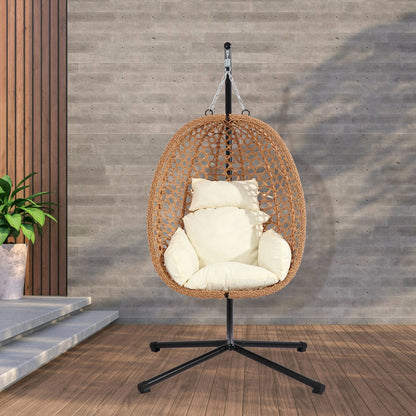 Foldable Rattan Egg Chair - Apartment Living, Steel Frame, Thick Cushion
