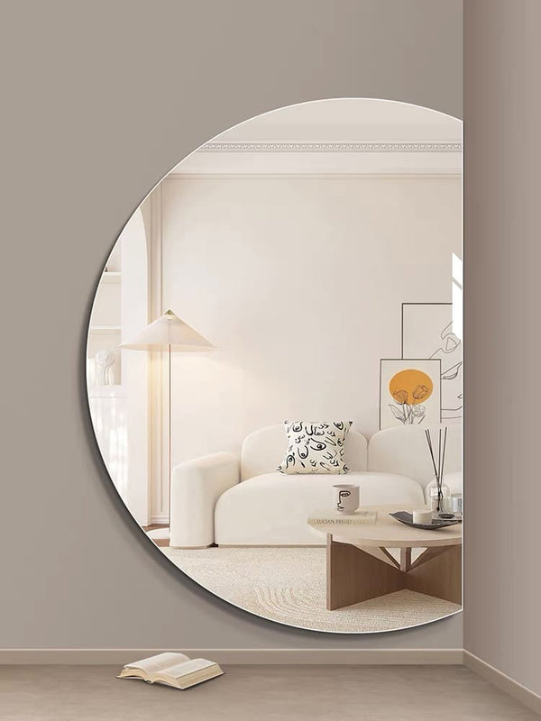 Half Moon Frameless Wall Mirror 91 × 130 cm – Reversible Crescent Design