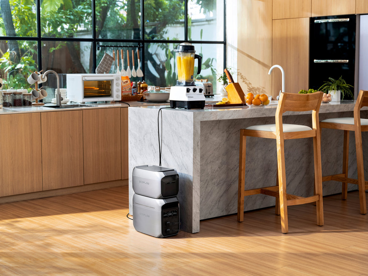 EcoFlow DELTA 3 Plus home backup setup with compatible extra battery sold separately