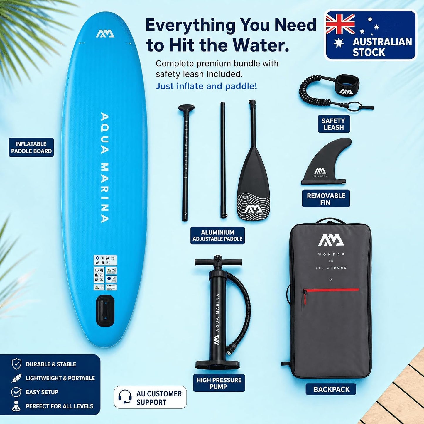 Inflatable Stand Up Paddle Board 3.15 m – Complete SUP Kit with Paddle, Fin & Leash