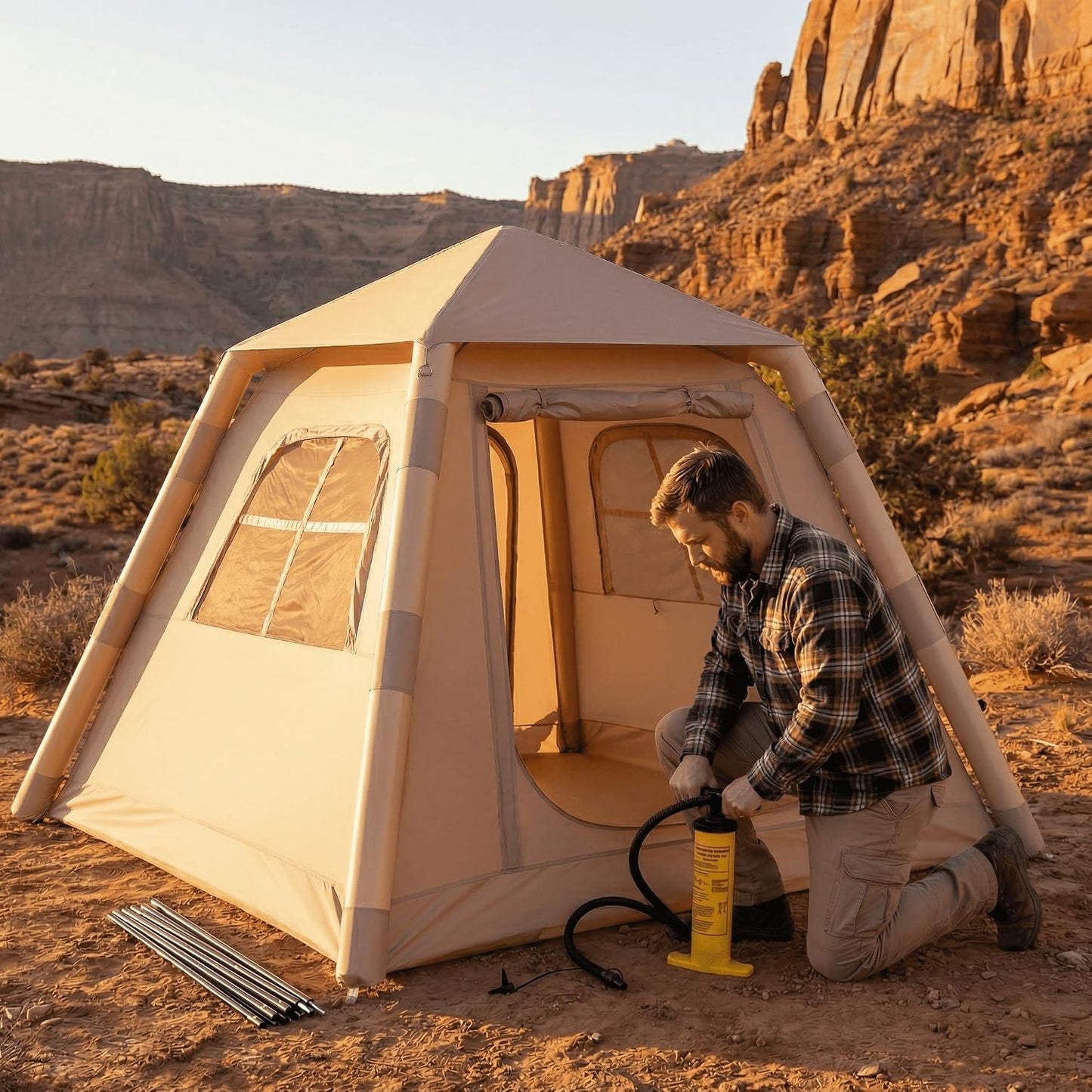 Inflatable Air Camping Tent 220 × 220 cm – 1-Minute Pump Setup, Waterproof 4-Season Cabin