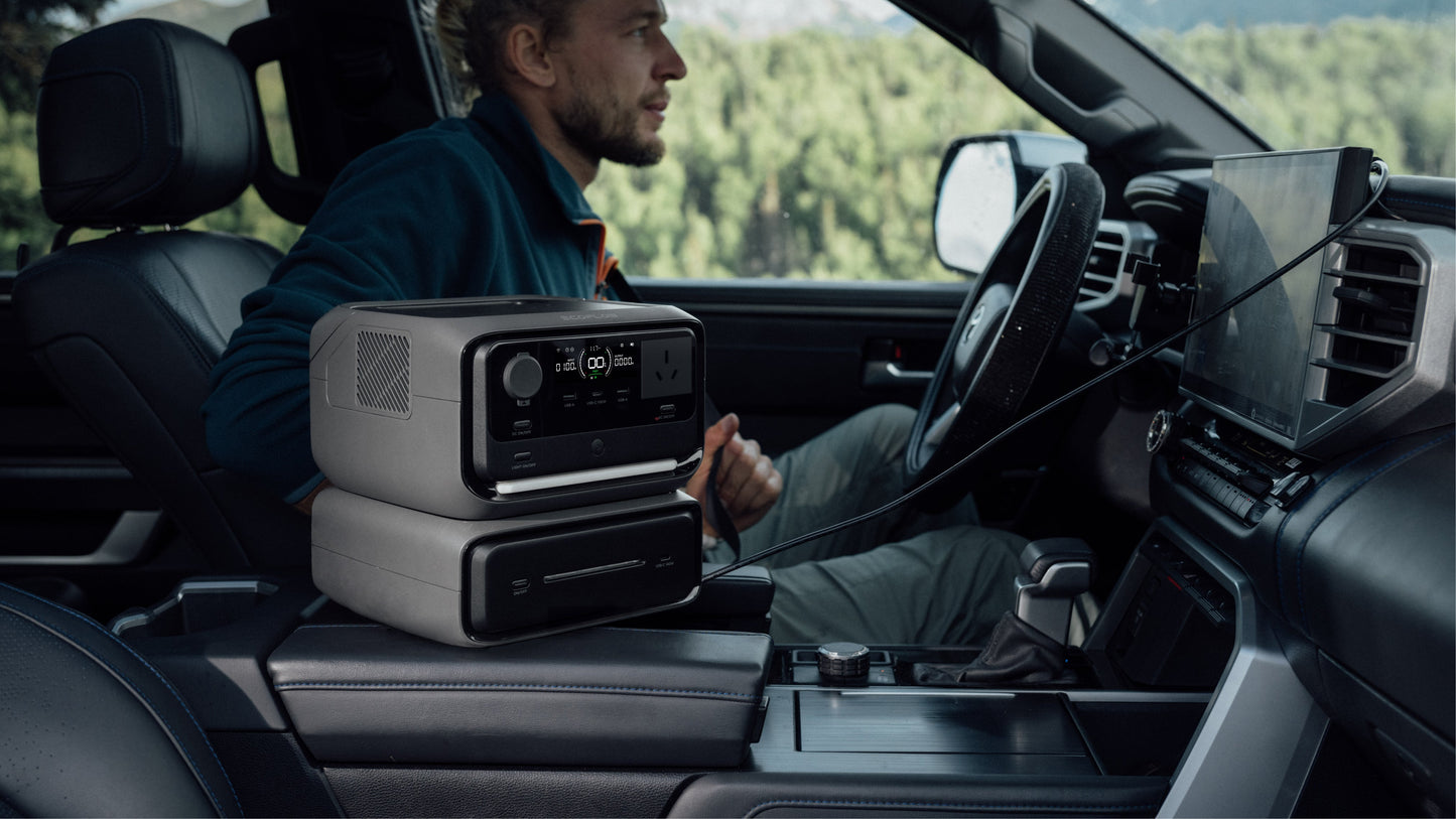 EcoFlow RIVER 3 Max powering devices in a vehicle