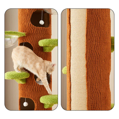 Plywood Tree Hollow Cat Tree Tower - Pet Comfort, Transparent Capsule, Sisal Board
