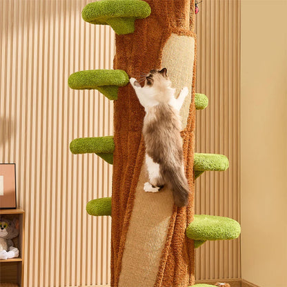 Wooden Tree Hollow Cat Tree Tower 230cm - Pet Comfort, Sisal Wrap, Anti-Tip Design