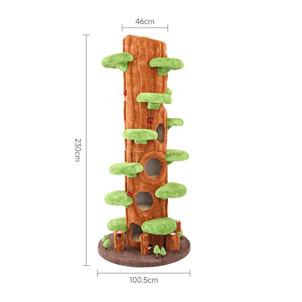 Wooden Tree Hollow Cat Tree Tower 230cm - Pet Comfort, Sisal Wrap, Anti-Tip Design