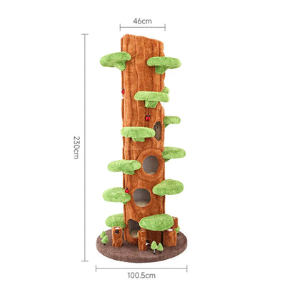 Wooden Tree Hollow Cat Tree Tower 230cm - Pet Comfort, Sisal Wrap, Anti-Tip Design