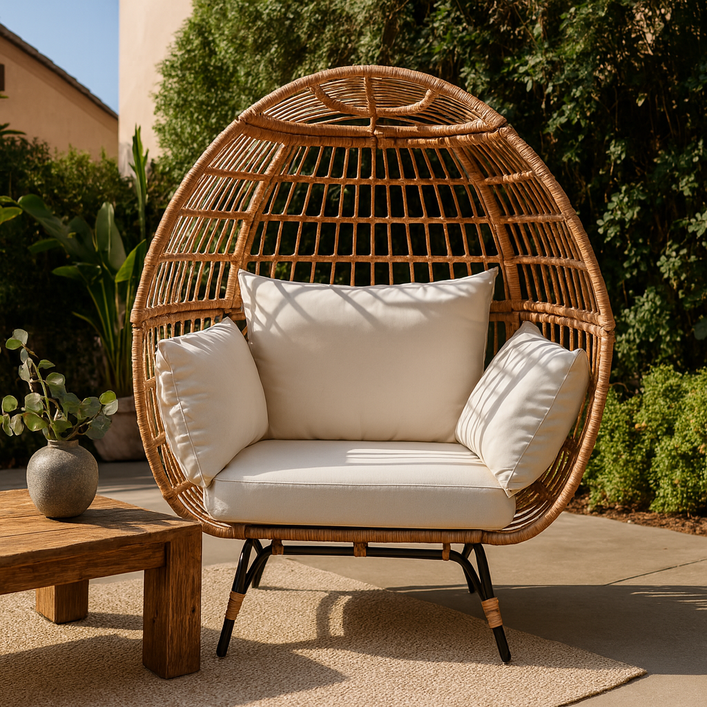 PE Rattan Egg Chair - Modern Living Room, 9-Part Steel Frame