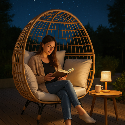 PE Rattan Egg Chair - Modern Living Room, 9-Part Steel Frame