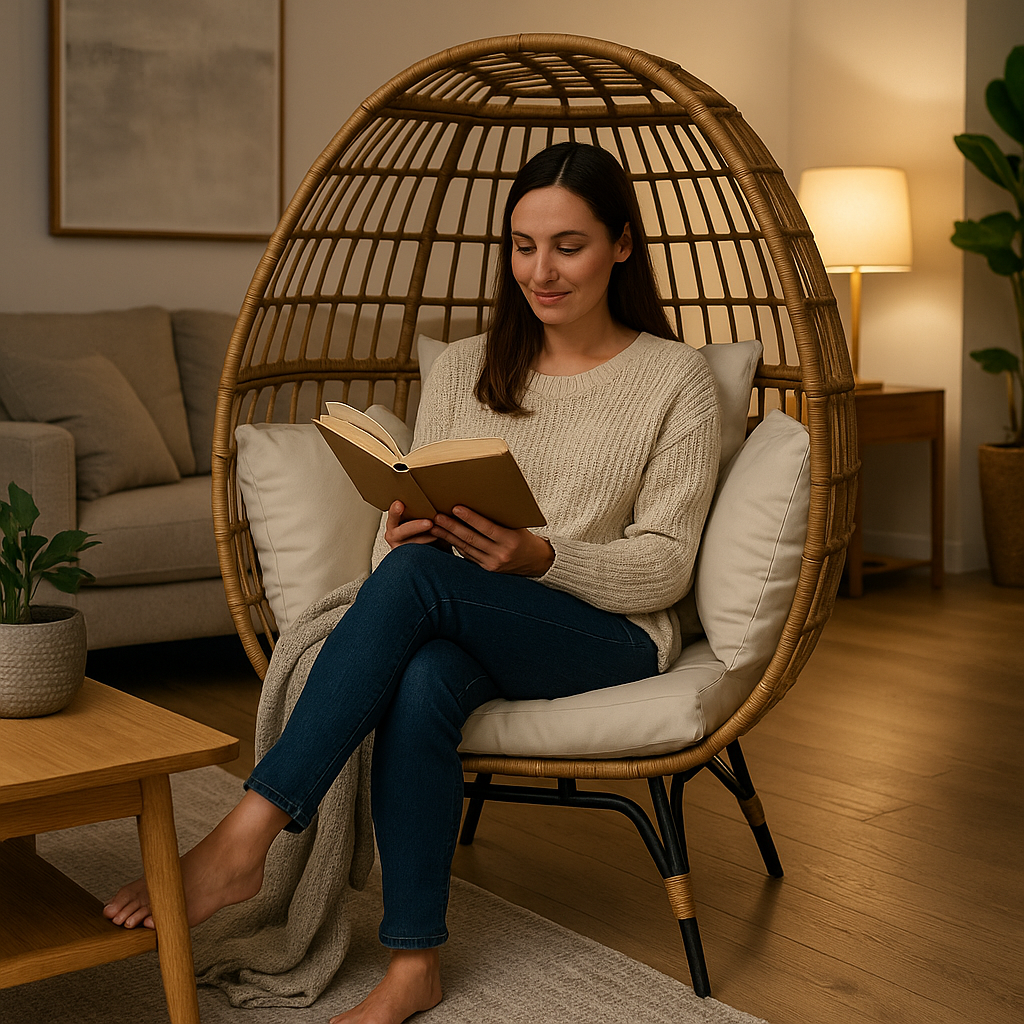 PE Rattan Egg Chair - Modern Living Room, 9-Part Steel Frame