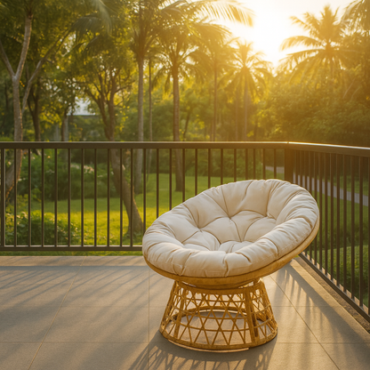 PE Rattan Papasan Chair - Modern Living Room, Steel Frame, Thick Cushion
