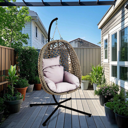 Foldable Rattan Egg Chair - Apartment Living, Steel Frame, Thick Cushion