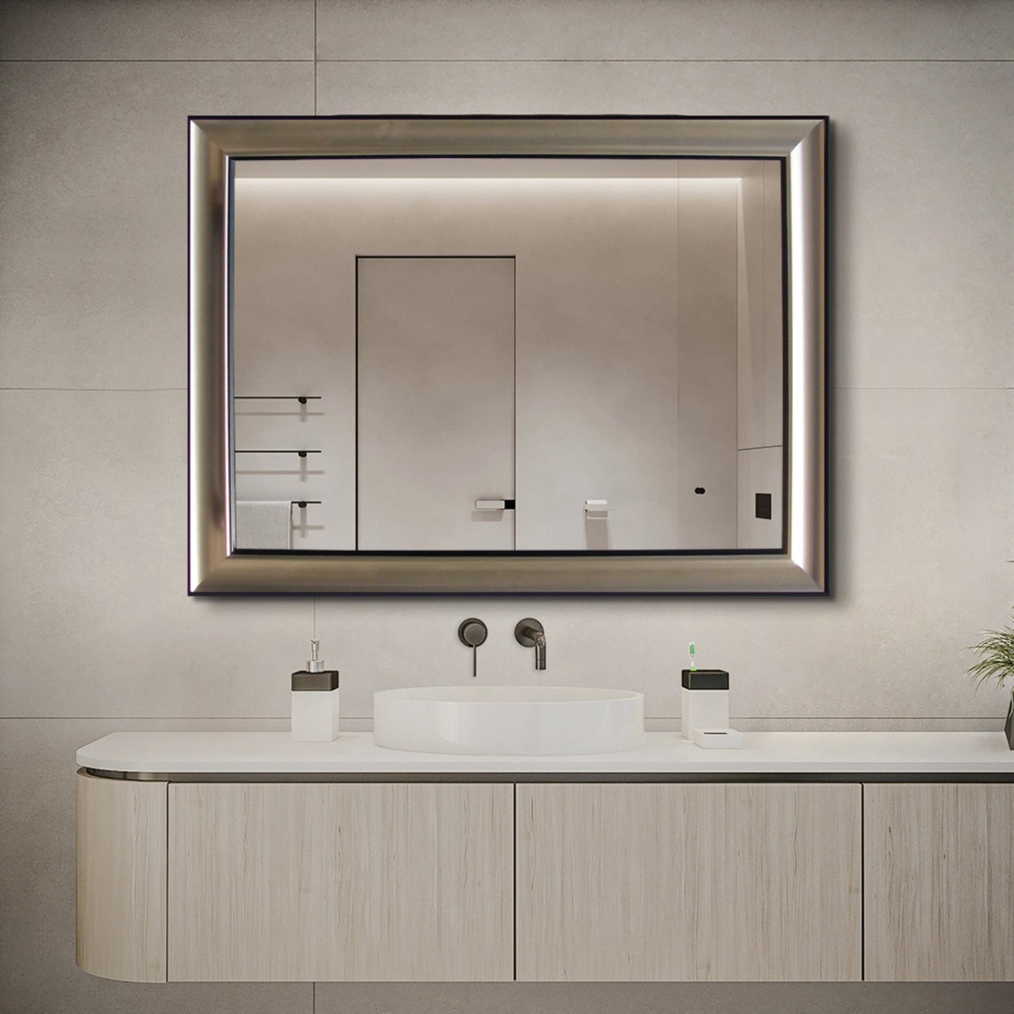 Modern Champagne Silver Frame Bathroom Mirror - FLM23