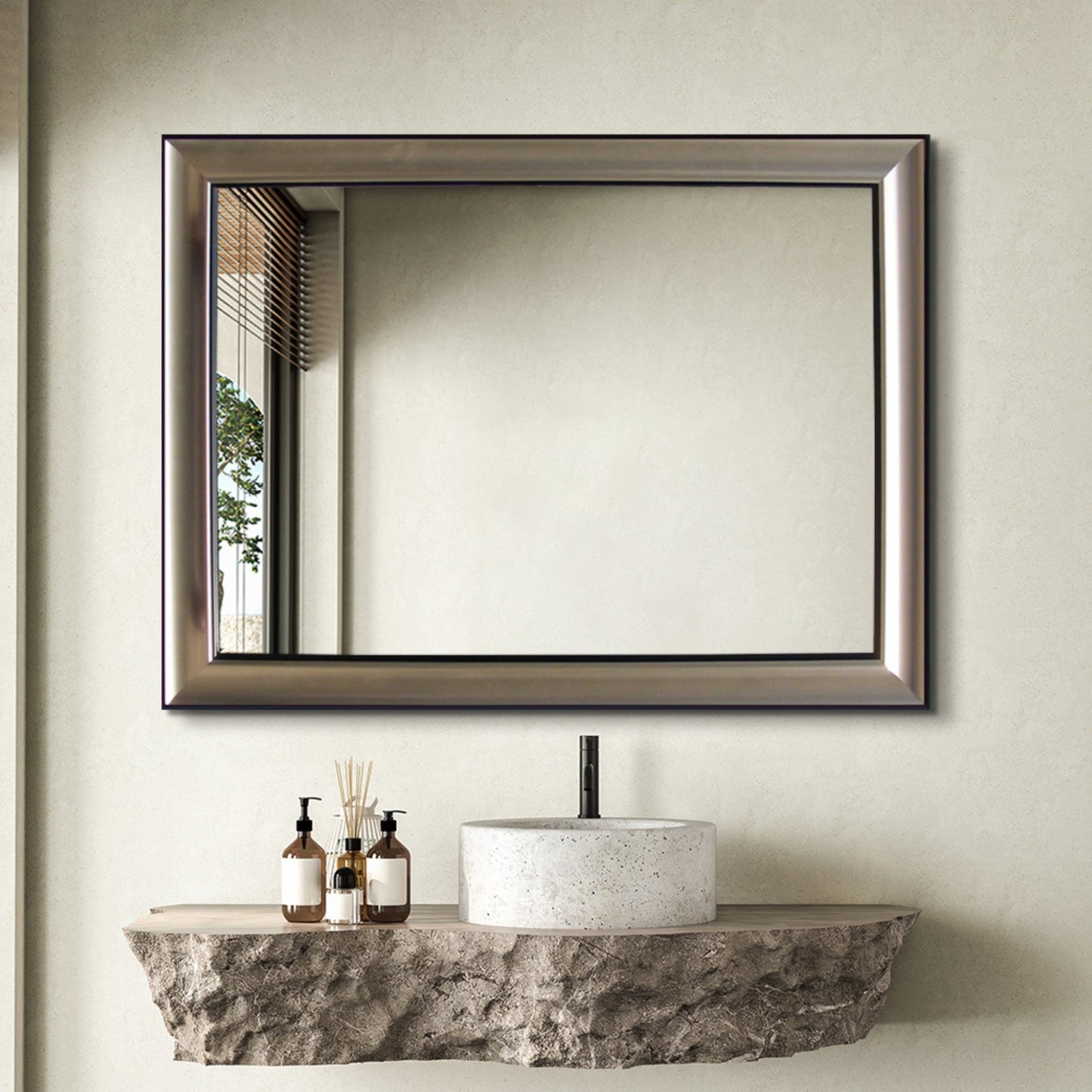 Modern Champagne Silver Frame Bathroom Mirror - FLM23