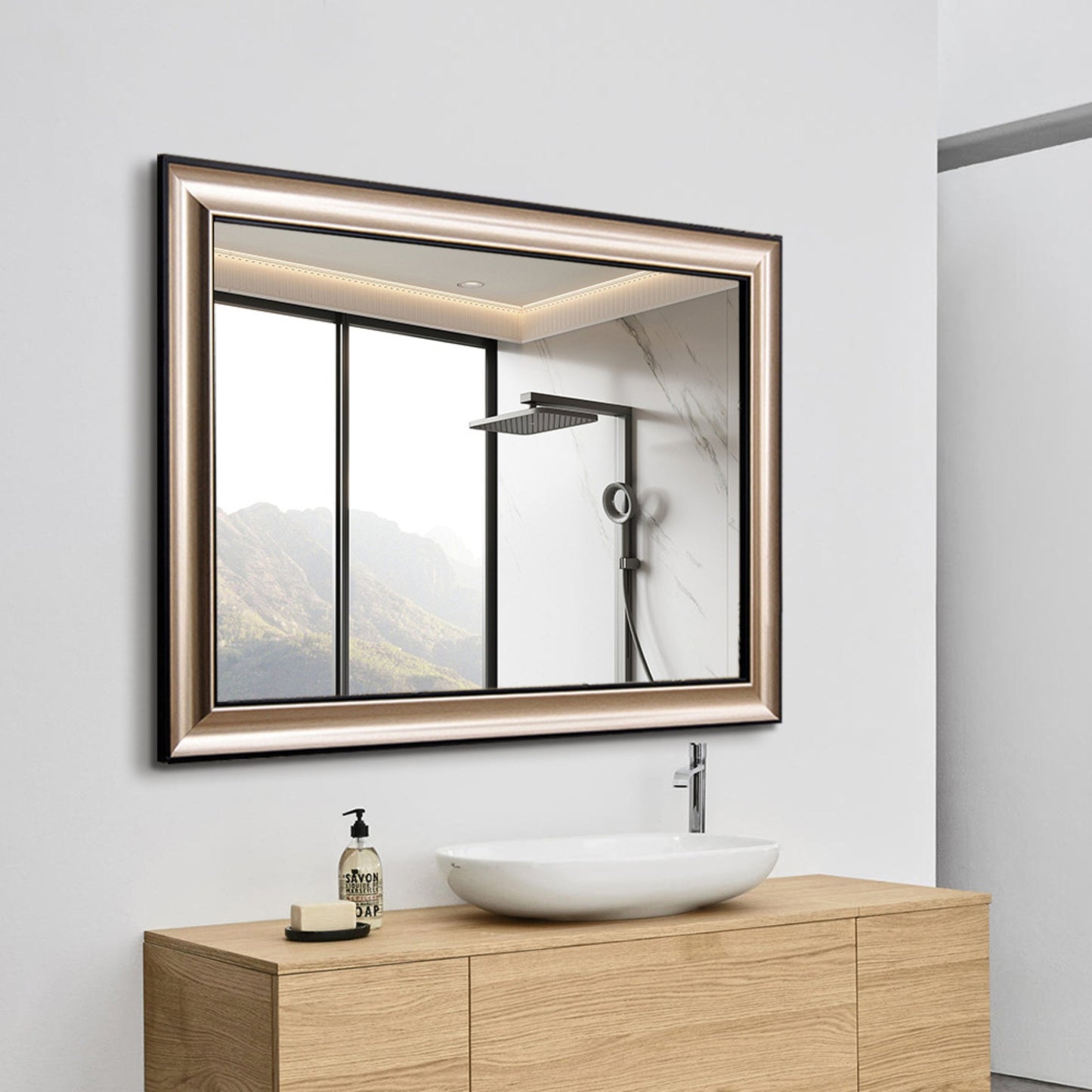 Modern Champagne Silver Frame Bathroom Mirror - FLM23