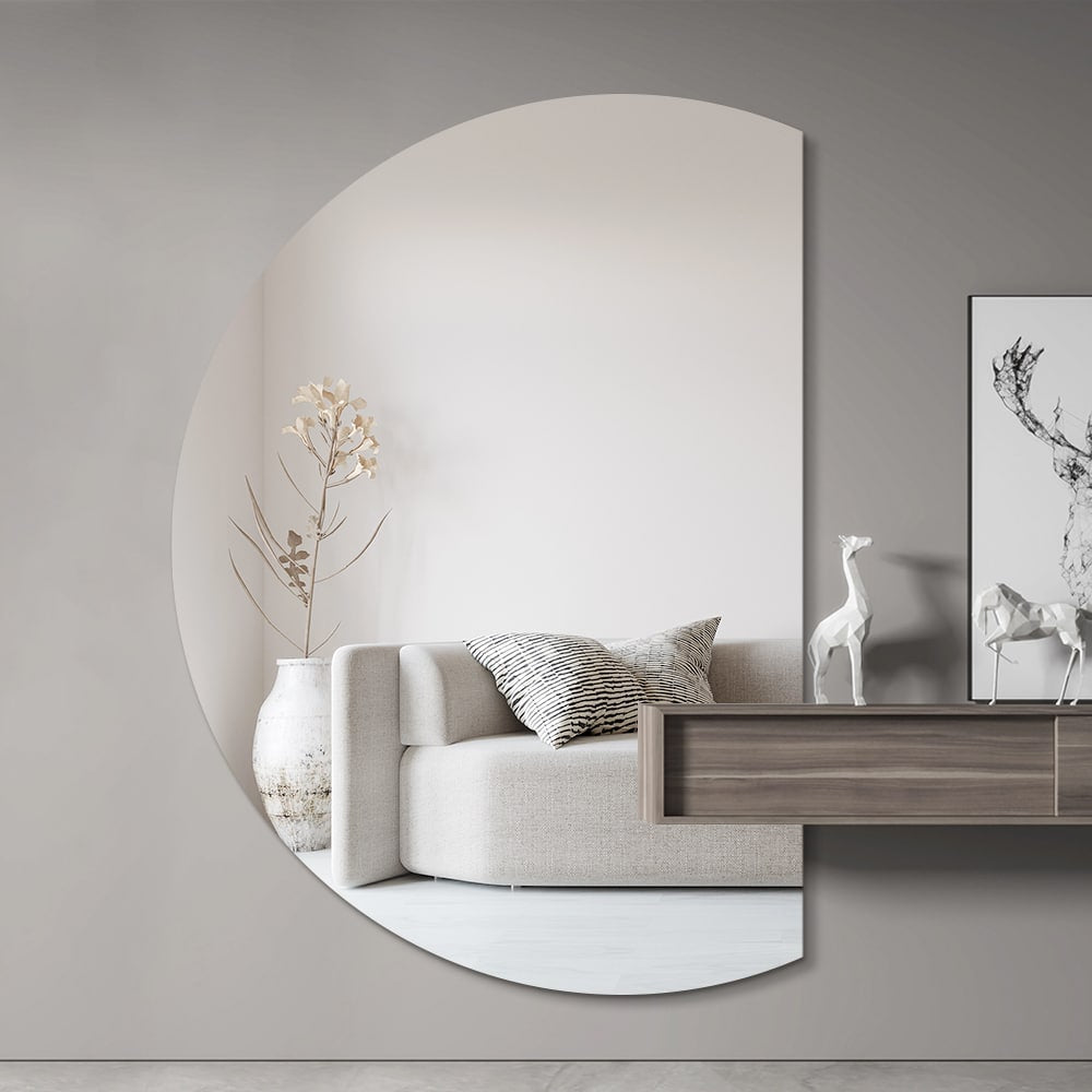 Half moon mirror in hallway