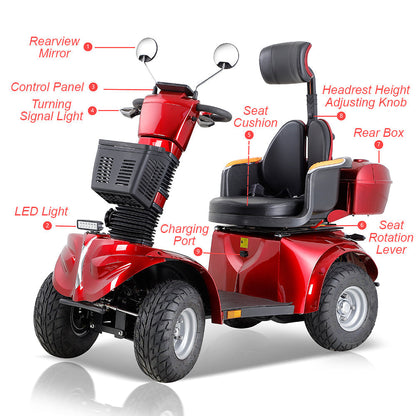 Livara Heavy Duty Electric Mobility Scooter - 10km/h Public-Use Limit, 1000W, 60V 20Ah
